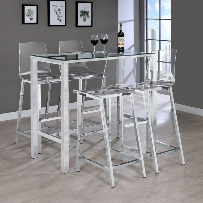 Tolbert 5-piece Bar Set with Acrylic Chairs Clear and Chrome - Imperial Furniture (Las Vegas, NV) - Multi Location