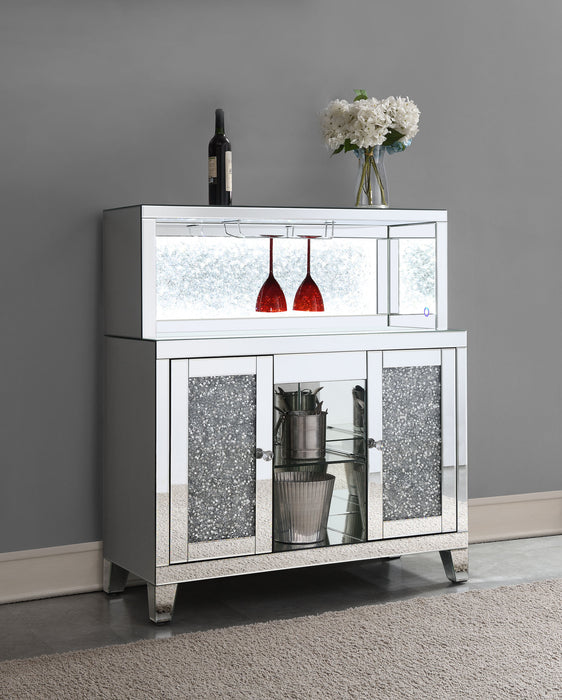 Yvaine 2-door Mirrored Wine Cabinet with Faux Crystal Inlay Silver - Imperial Furniture (Las Vegas, NV) - Multi Location
