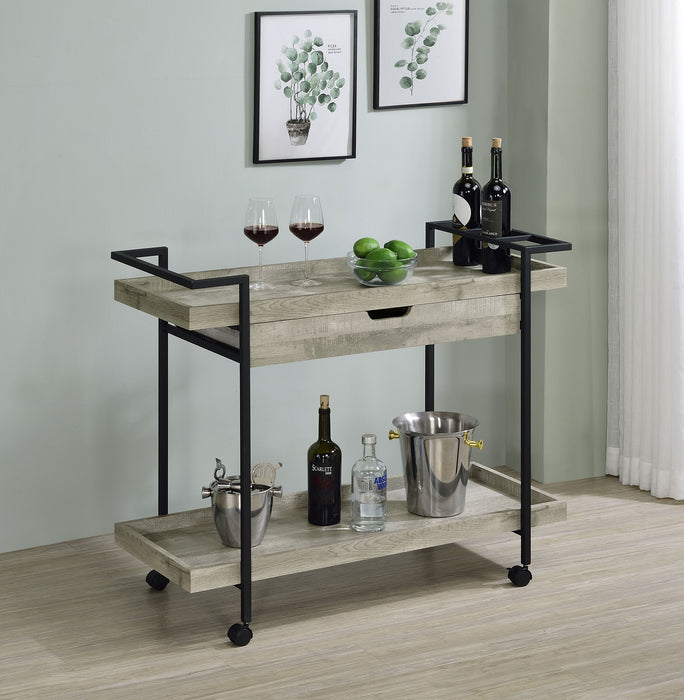 Ventura 2-tier Bar Cart with Storage Drawer Grey Driftwood - Imperial Furniture (Las Vegas, NV) - Multi Location