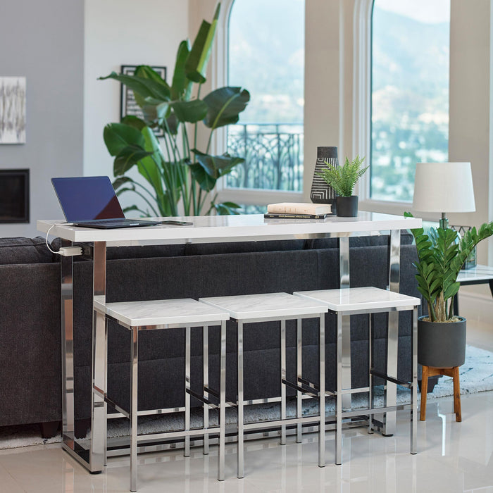 Marmot 4-piece Rectangular Counter Height Set White Marble and Chrome - Imperial Furniture (Las Vegas, NV) - Multi Location