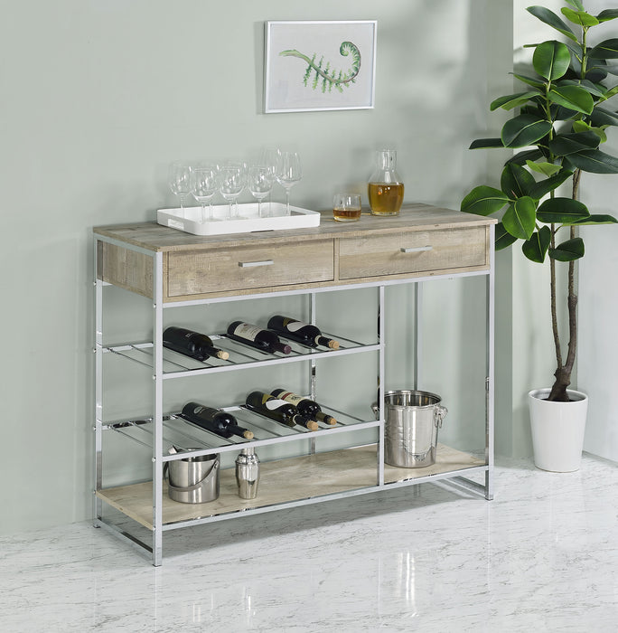 Melrose 2-shelf Wine Cabinet with 2 Drawers Gray Washed Oak and Chrome - Imperial Furniture (Las Vegas, NV) - Multi Location