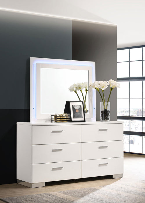 Felicity 6-drawer Dresser with LED Mirror White High Gloss - Imperial Furniture (Las Vegas, NV) - Multi Location