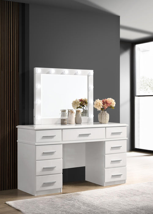 Felicity 9-drawer Vanity Desk with Lighted Mirror Glossy White - Imperial Furniture (Las Vegas, NV) - Multi Location