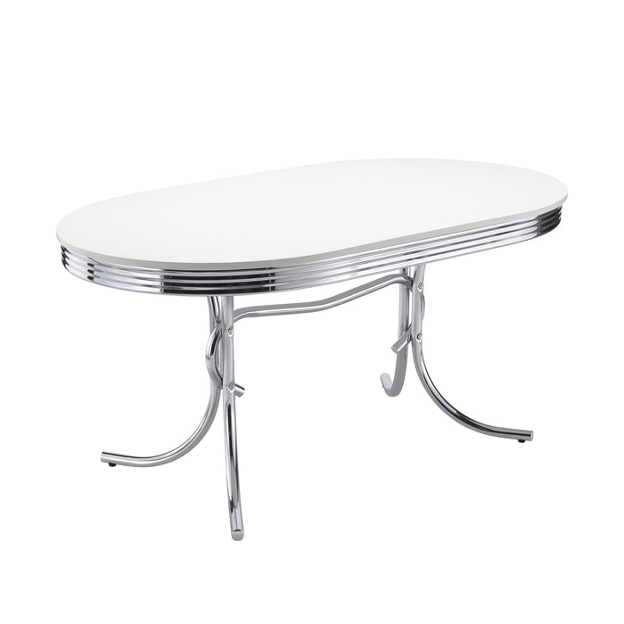 Retro Oval Dining Table Glossy White and Chrome - Imperial Furniture (Las Vegas, NV) - Multi Location