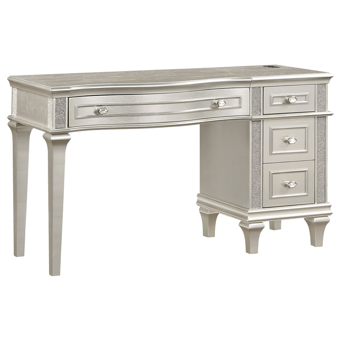 Evangeline 4-drawer Vanity Table with Faux Diamond Trim Silver and Ivory - Imperial Furniture (Las Vegas, NV) - Multi Location