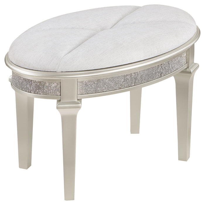 Evangeline Oval Vanity Stool with Faux Diamond Trim Silver and Ivory - Imperial Furniture (Las Vegas, NV) - Multi Location