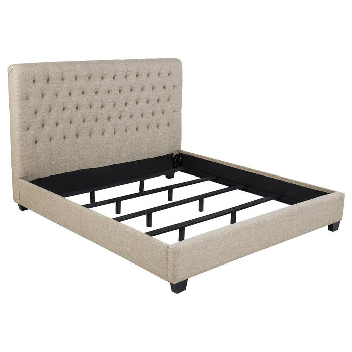 Chloe Tufted Upholstered Eastern King Bed Oatmeal - Imperial Furniture (Las Vegas, NV) - Multi Location
