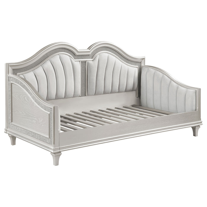 Evangeline Upholstered Twin Daybed with Faux Diamond Trim Silver and Ivory - Imperial Furniture (Las Vegas, NV) - Multi Location