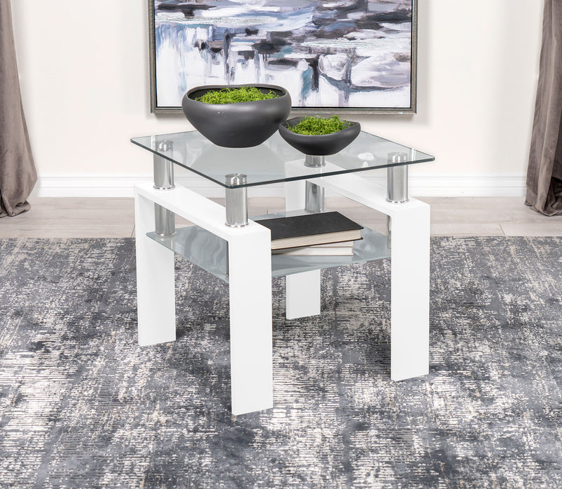 Dyer Square Glass Top End Table With Shelf White - Imperial Furniture (Las Vegas, NV) - Multi Location