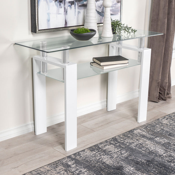 Dyer Rectangular Glass Top Sofa Table With Shelf White - Imperial Furniture (Las Vegas, NV) - Multi Location