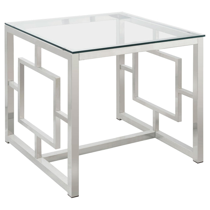 Merced Square Tempered Glass Top End Table Nickel - Imperial Furniture (Las Vegas, NV) - Multi Location