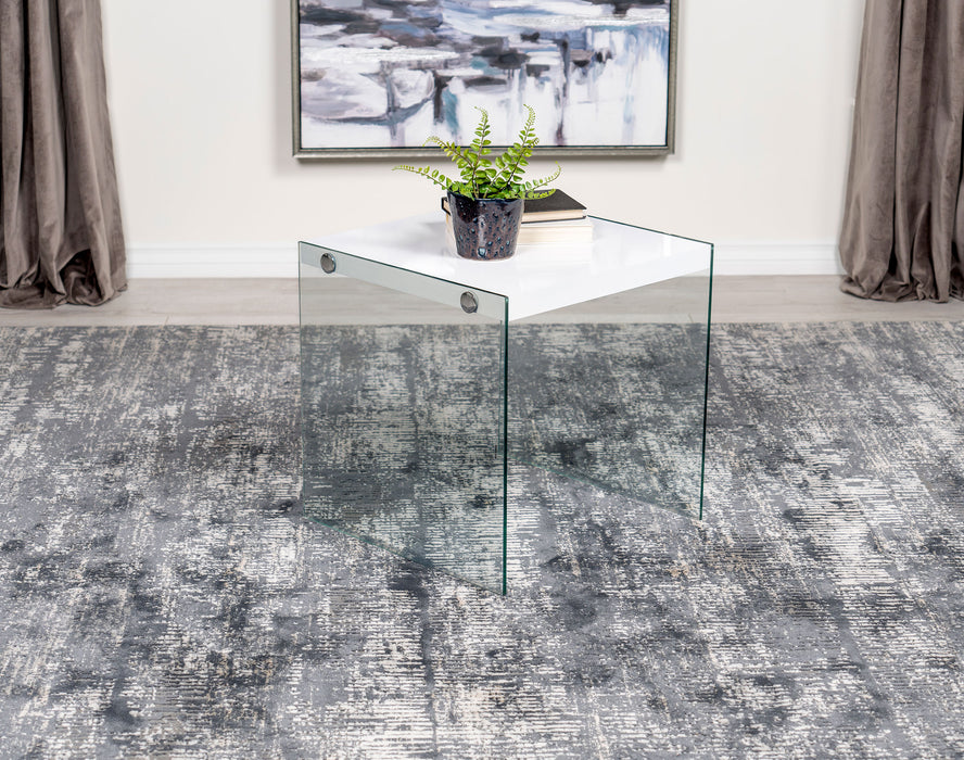 Opal Square End Table With Clear Glass Legs White High Gloss - Imperial Furniture (Las Vegas, NV) - Multi Location