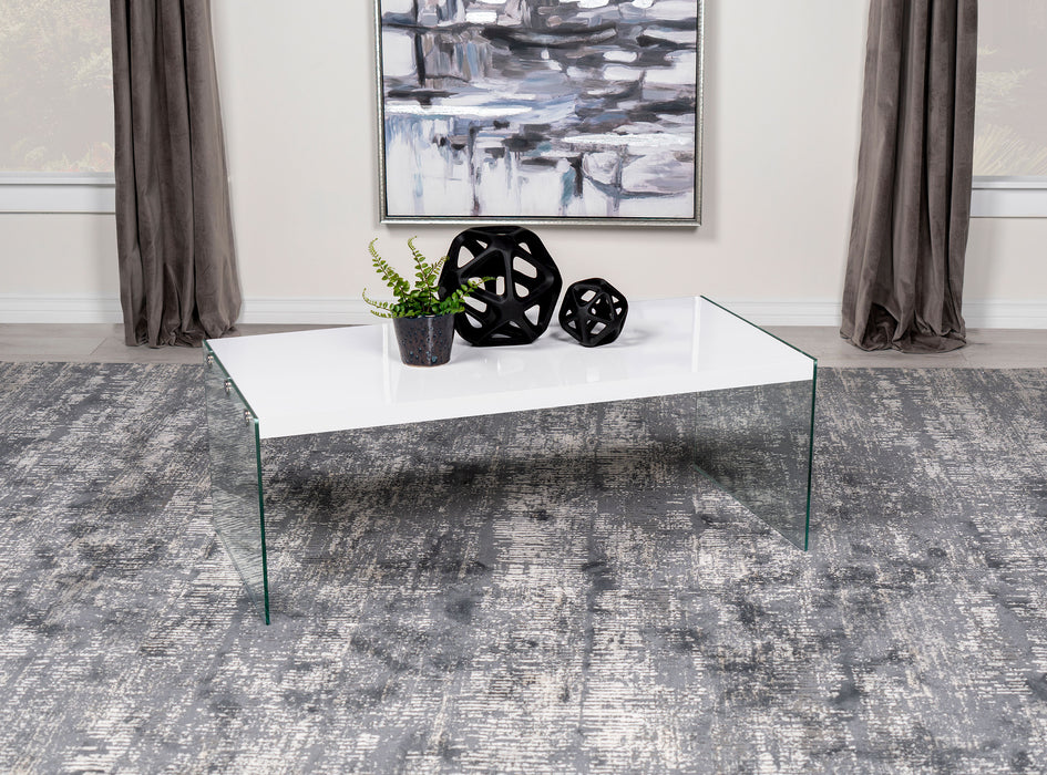 Opal Rectangular Coffee Table With Clear Glass Legs White High Gloss - Imperial Furniture (Las Vegas, NV) - Multi Location