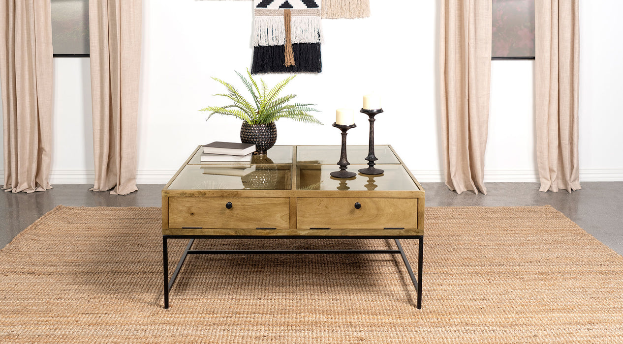 Stephie 4-drawer Square Clear Glass Top Coffee Table Honey Brown - Imperial Furniture (Las Vegas, NV) - Multi Location