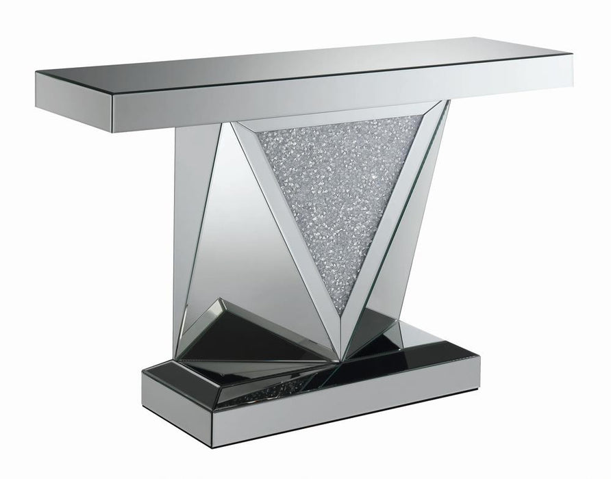 Amore Rectangular Sofa Table with Triangle Detailing Silver and Clear Mirror - Imperial Furniture (Las Vegas, NV) - Multi Location