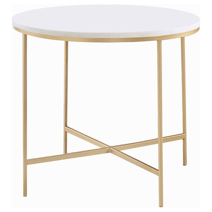Ellison Round X-cross End Table White and Gold - Imperial Furniture (Las Vegas, NV) - Multi Location