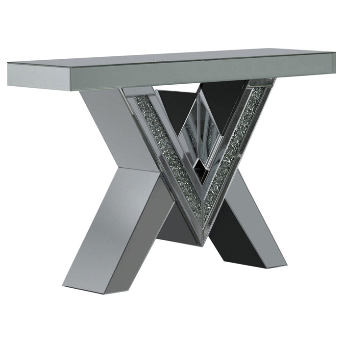 Taffeta V-shaped Sofa Table with Glass Top Silver - Imperial Furniture (Las Vegas, NV) - Multi Location