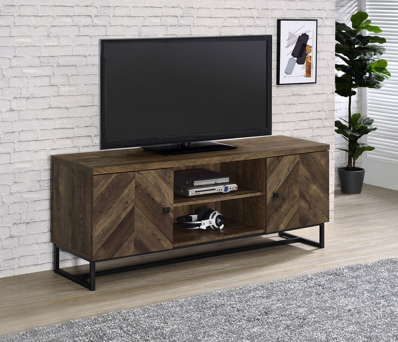Myles 2-door TV Console with Adjustable Shelves Rustic Oak Herringbone - Imperial Furniture (Las Vegas, NV) - Multi Location