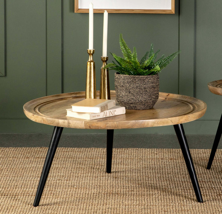Zoe Round Coffee Table with Trio Legs Natural and Black - Imperial Furniture (Las Vegas, NV) - Multi Location