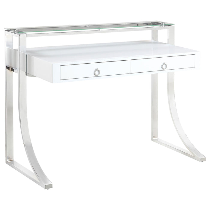 Gemma 2-drawer Writing Desk Glossy White and Chrome - Imperial Furniture (Las Vegas, NV) - Multi Location