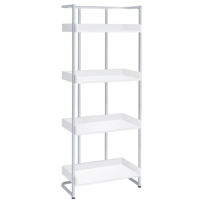 Ember 4-shelf Bookcase White High Gloss and Chrome - Imperial Furniture (Las Vegas, NV) - Multi Location