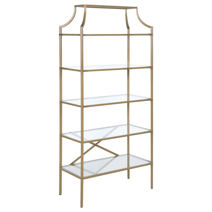 Serena 5-tier Tempered Glass Shelves Bookcase Matte Gold - Imperial Furniture (Las Vegas, NV) - Multi Location