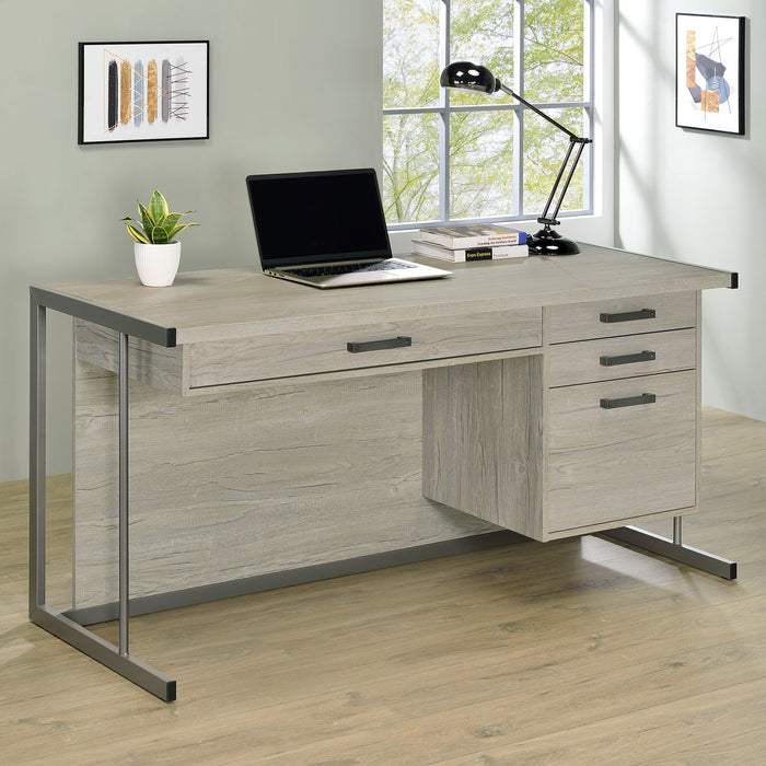 Loomis 4-drawer Rectangular Office Desk Whitewashed Grey and Gunmetal - Imperial Furniture (Las Vegas, NV) - Multi Location