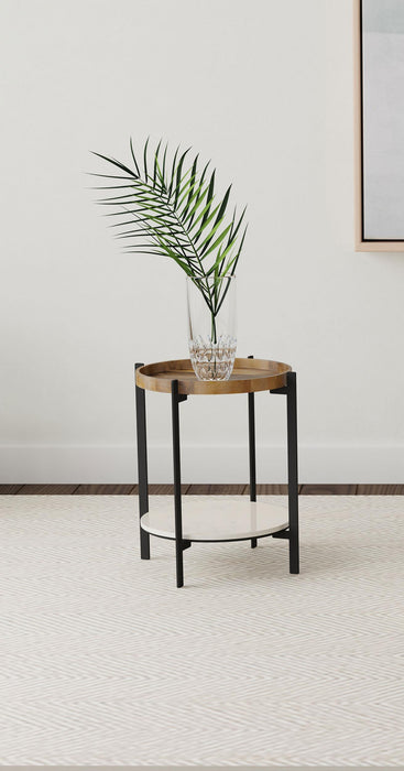 Adhvik Round Accent Table with Marble Shelf Natural and Black - Imperial Furniture (Las Vegas, NV) - Multi Location