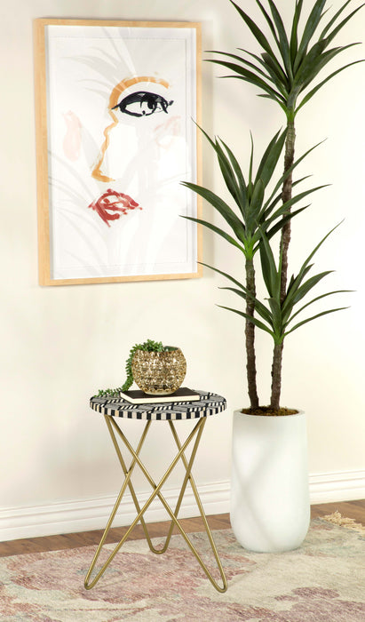 Xenia Round Accent Table with Hairpin Legs Black and White - Imperial Furniture (Las Vegas, NV) - Multi Location