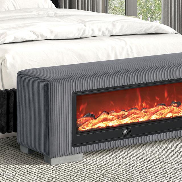 Elnath Bench w/ Visual Wood Log Fireplace Gray - Imperial Furniture (Las Vegas, NV) - Multi Location