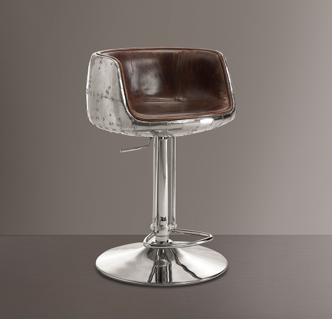 Brancaster Vintage Brown Top Grain Leather & Aluminum Adjustable Stool (1Pc) - Imperial Furniture (Las Vegas, NV) - Multi Location