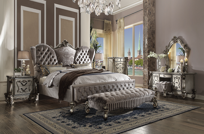 Versailles Velvet & Antique Platinum Queen Bed - Imperial Furniture (Las Vegas, NV) - Multi Location