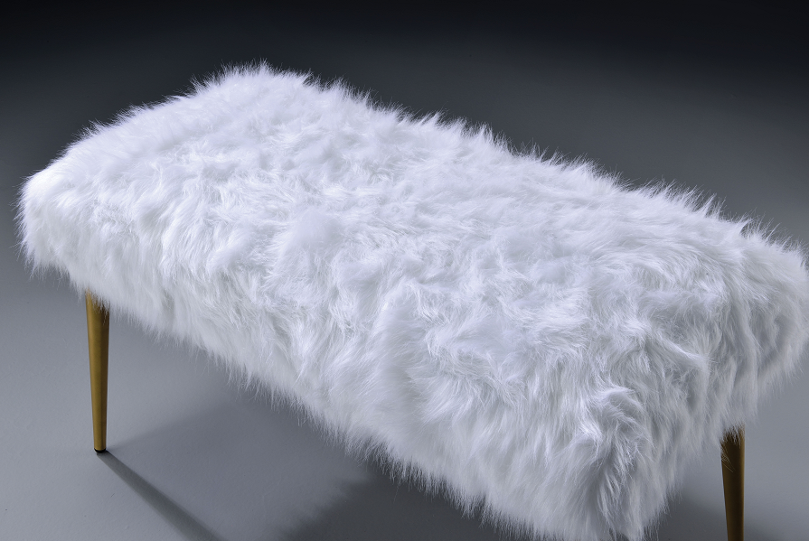 Bagley II White Faux Fur & Gold Bench - Imperial Furniture (Las Vegas, NV) - Multi Location