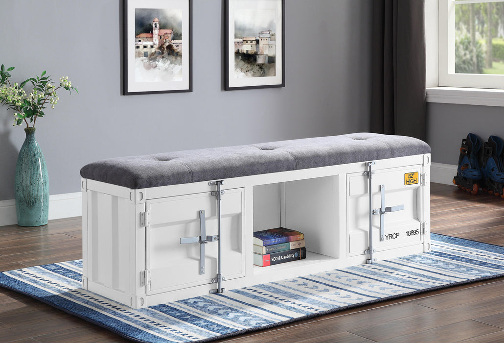 Cargo Gray Fabric & White Bench (Storage) - Imperial Furniture (Las Vegas, NV) - Multi Location