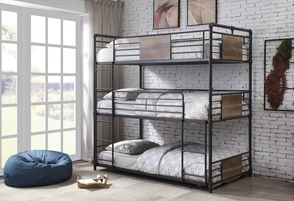 Brantley Sandy Black & Dark Bronze Hand-Brushed Bunk Bed (Triple Twin) - Imperial Furniture (Las Vegas, NV) - Multi Location