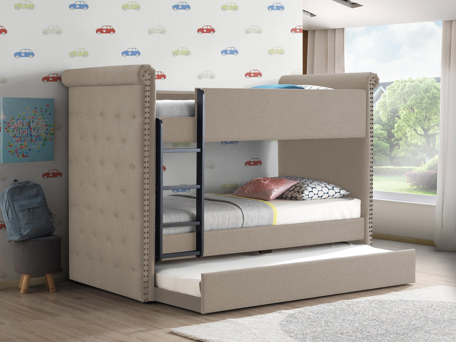 Romana II Beige Fabric Bunk Bed & Trundle (Twin/Twin) - Imperial Furniture (Las Vegas, NV) - Multi Location