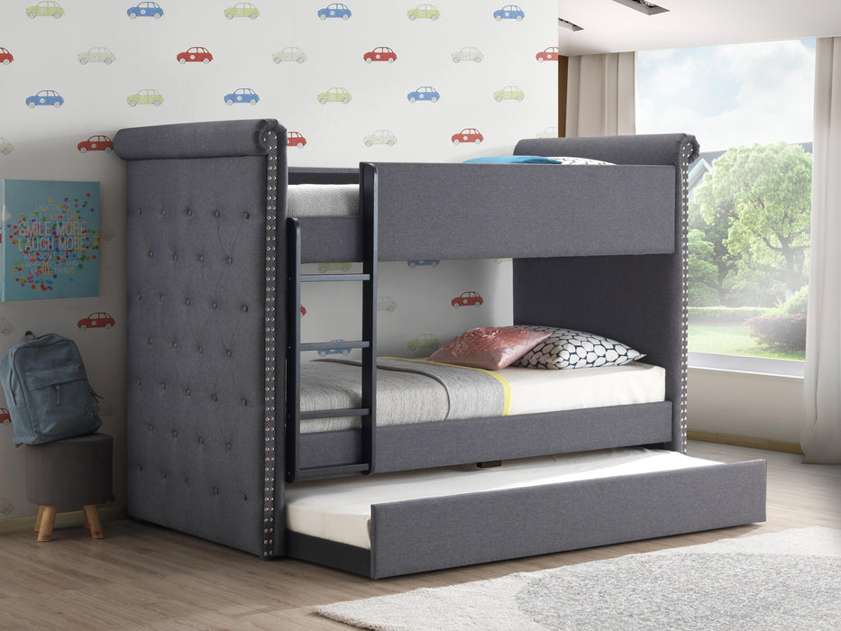 Romana II Gray Fabric Bunk Bed & Trundle (Twin/Twin) - Imperial Furniture (Las Vegas, NV) - Multi Location