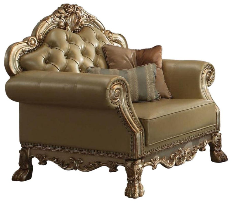 Acme Dresden Chair w/ 2 Pillows in Gold Patina 53162 - Imperial Furniture (Las Vegas, NV) - Multi Location