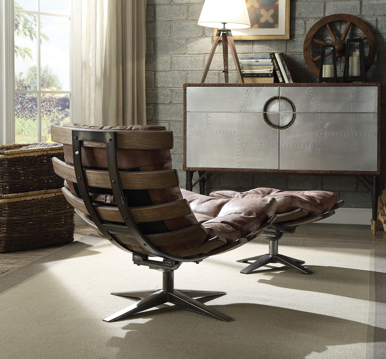 Gandy Retro Brown Top Grain Leather Chair & Ottoman (2Pc Pk) - Imperial Furniture (Las Vegas, NV) - Multi Location