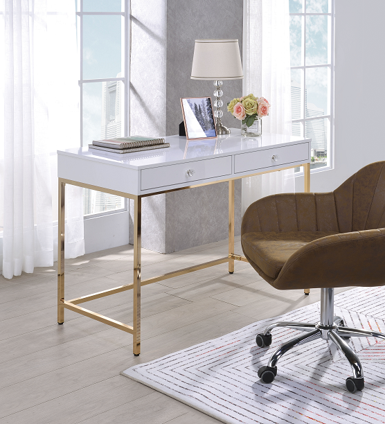 Ottey White High Gloss & Gold Desk - Imperial Furniture (Las Vegas, NV) - Multi Location