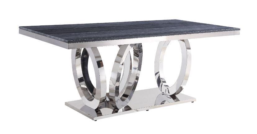 Nasir Gray Printed Faux Marble & Mirrored Silver Finish Dining Room Table - Imperial Furniture (Las Vegas, NV) - Multi Location