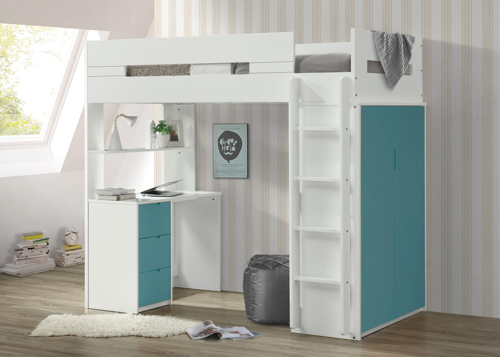 Nerice White & Teal Loft Bed - Imperial Furniture (Las Vegas, NV) - Multi Location