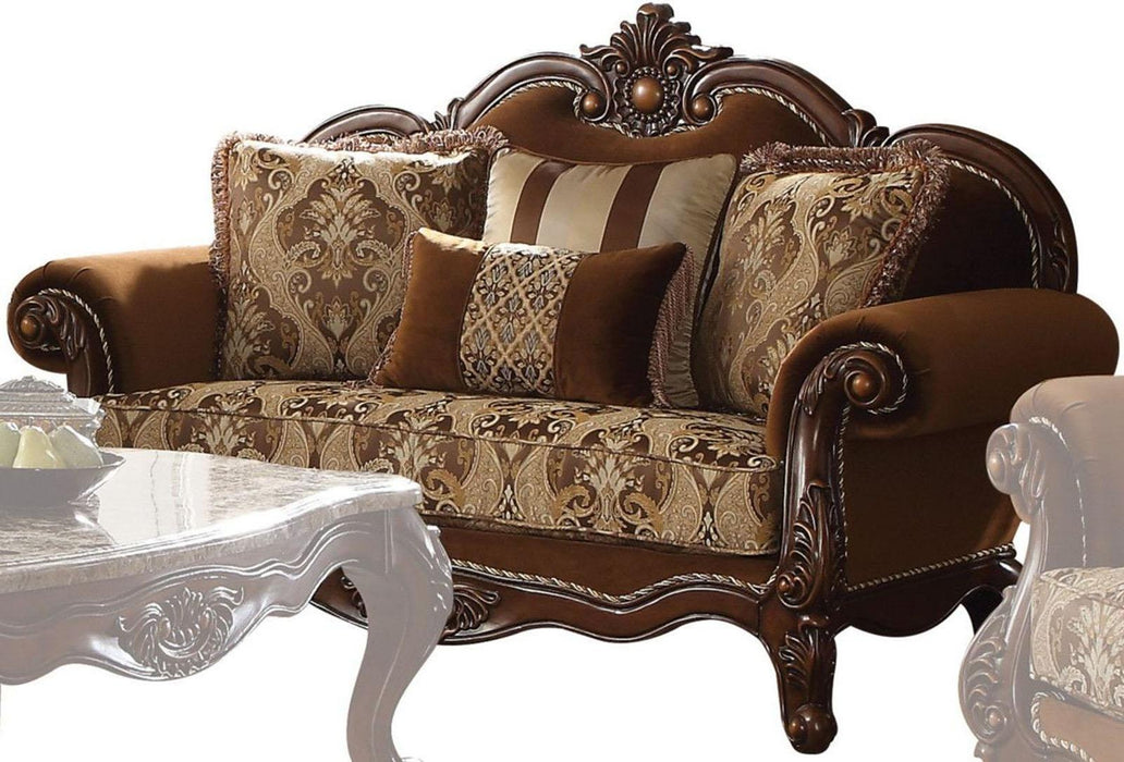 Acme Furniture Jardena Loveseat with 4 Pillows in Cherry Oak 50656 - Imperial Furniture (Las Vegas, NV) - Multi Location