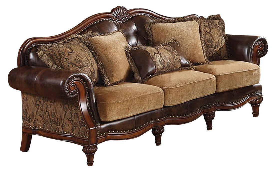 Acme Dreena Traditional Bonded Leather and Chenille Sofa 05495 - Imperial Furniture (Las Vegas, NV) - Multi Location
