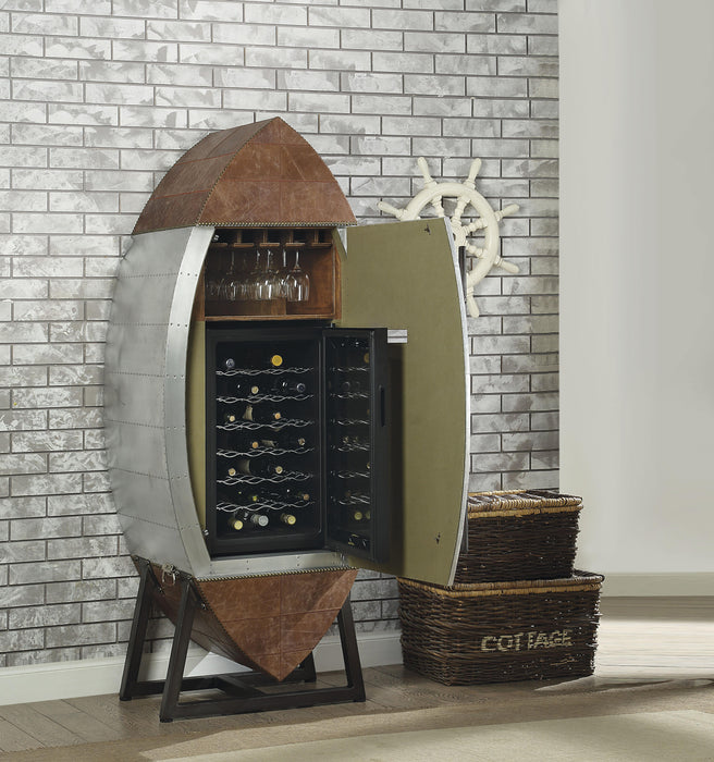 Brancaster Retro Brown Top Grain Leather & Aluminum Wine Cabinet & Cooler - Imperial Furniture (Las Vegas, NV) - Multi Location