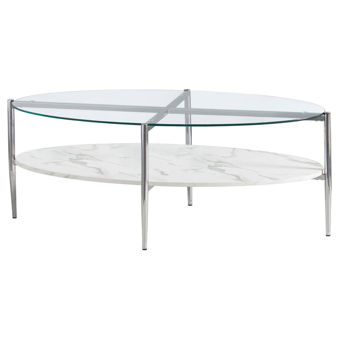 Cadee Round Glass Top Coffee Table White and Chrome - Imperial Furniture (Las Vegas, NV) - Multi Location