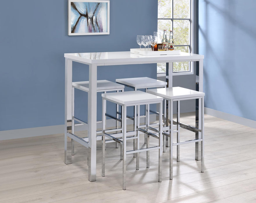Natividad 5-piece Bar Set White High Gloss and Chrome - Imperial Furniture (Las Vegas, NV) - Multi Location