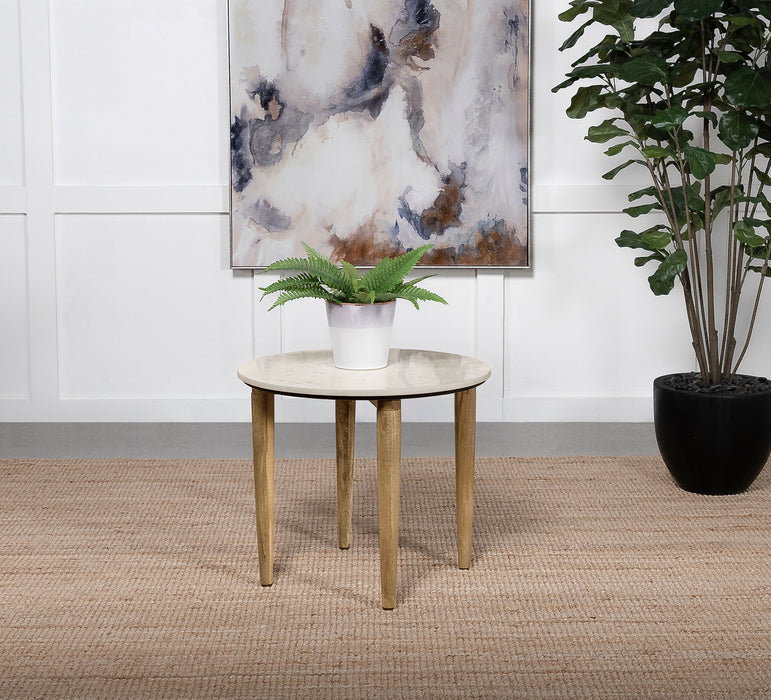 Aldis Round Marble Top End Table White and Natural - Imperial Furniture (Las Vegas, NV) - Multi Location