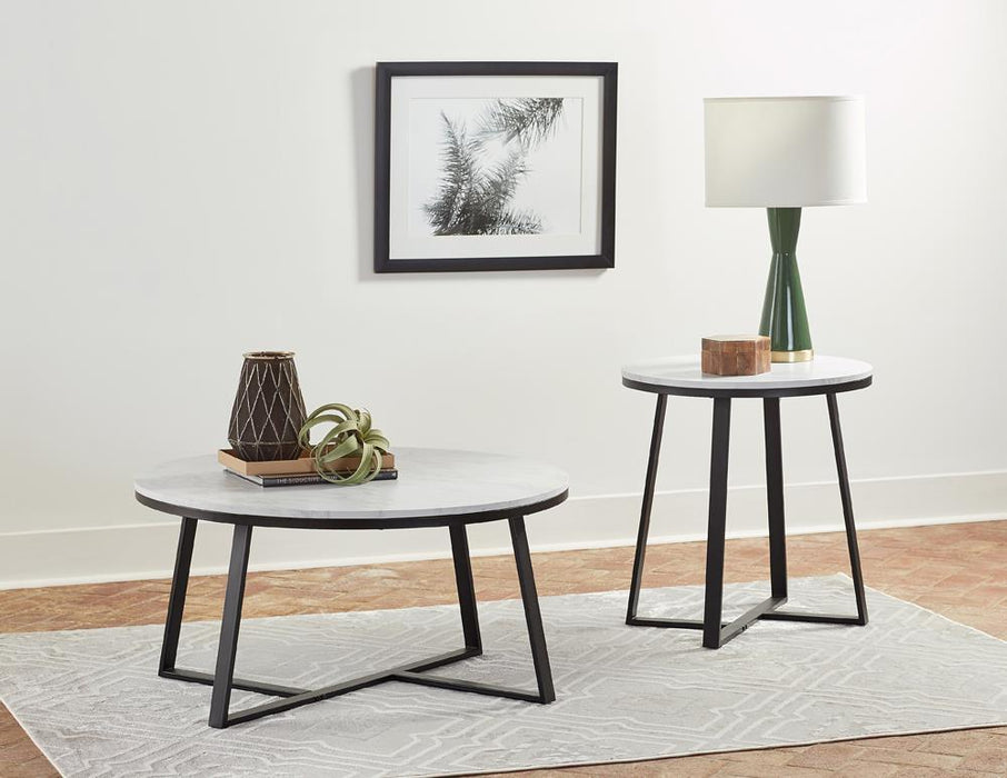 Hugo Metal Base Round End Table White and Matte Black - Imperial Furniture (Las Vegas, NV) - Multi Location