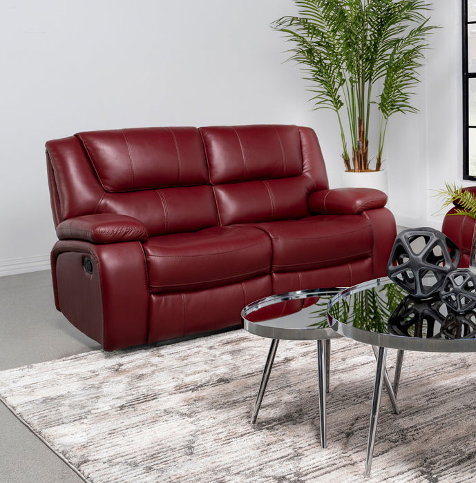 Camila Upholstered Motion Reclining Loveseat Red Faux Leather - Imperial Furniture (Las Vegas, NV) - Multi Location